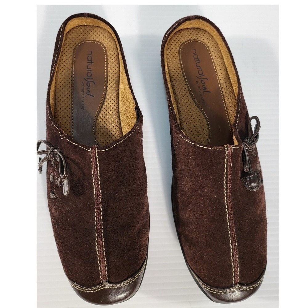 Natural Soul Mules Clogs Suede Leather Comfort Slip On Shoes Brown